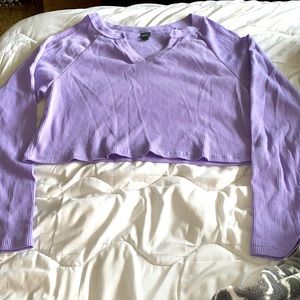 Wild Fable Waffle Knitted Lavender V-Neck Long Sleeve Shirt Boxy